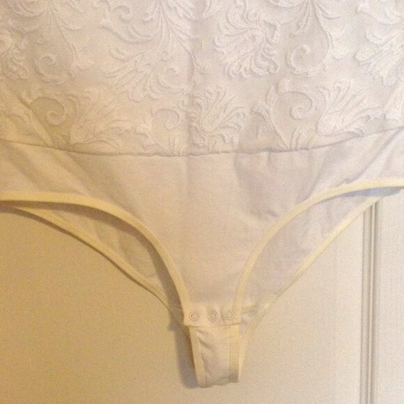 White Lace Bodysuit Women's Crew Neck Lingerie One Piece Cottage Core Sexy Bride - Picture 3 of 8